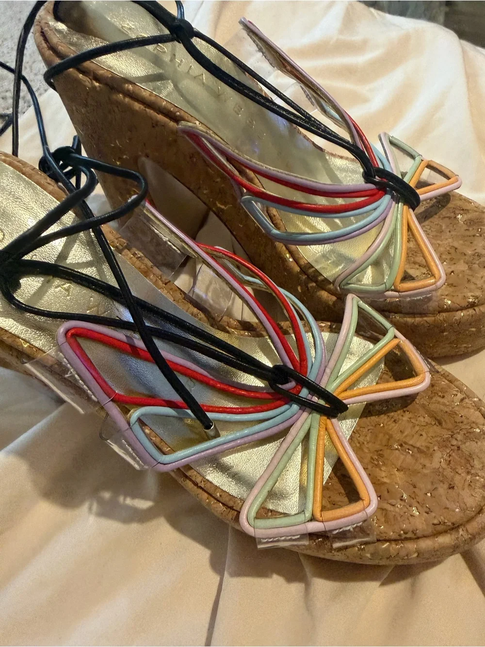 Sophia Webster Multicolor Butterfly Cork Wedge Sandals